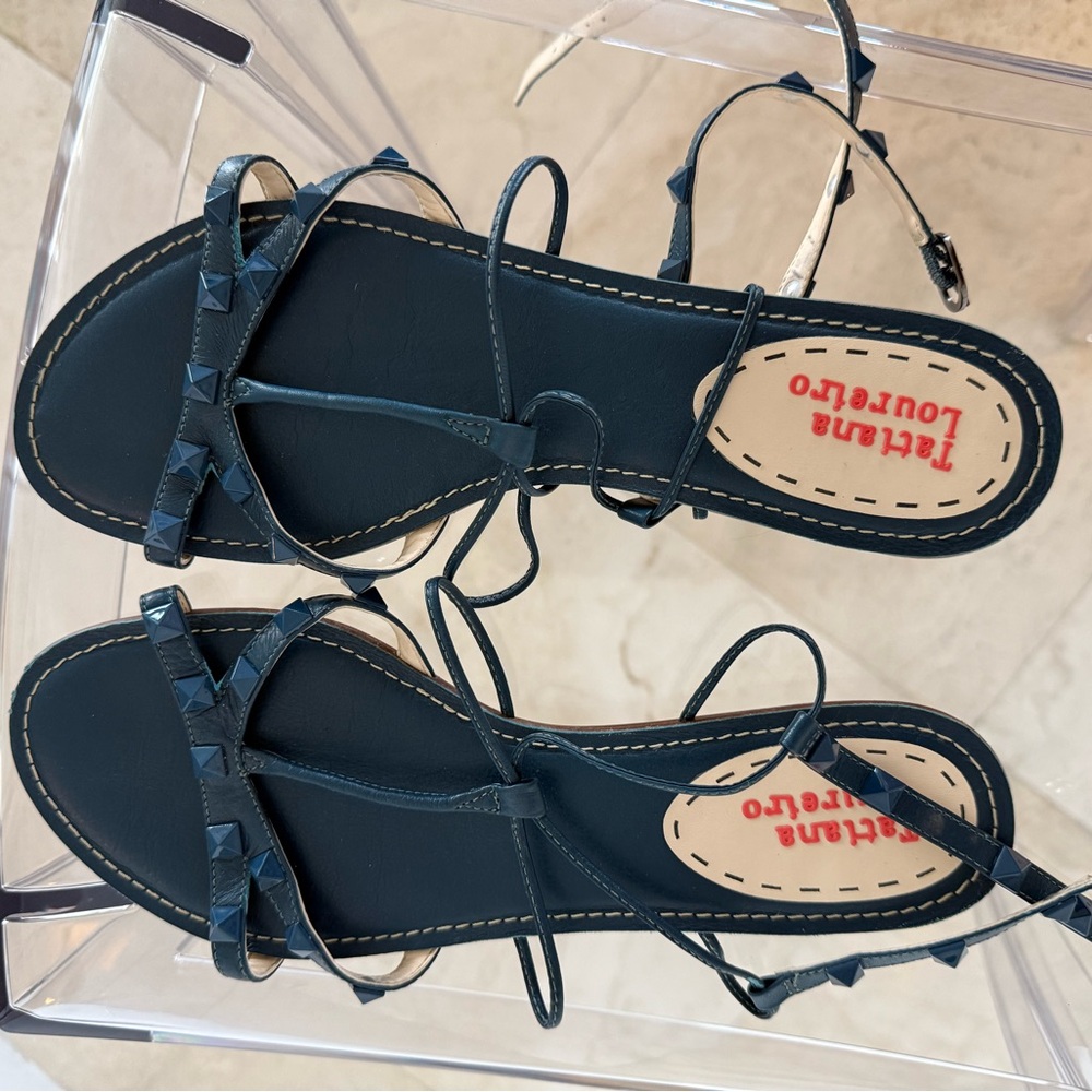 Black and Blue Strappy Sandals with Ankle Strap